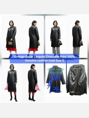 Vintage Oscar Leopold Crocodile Print 100% Authentic Leather Coat Size S